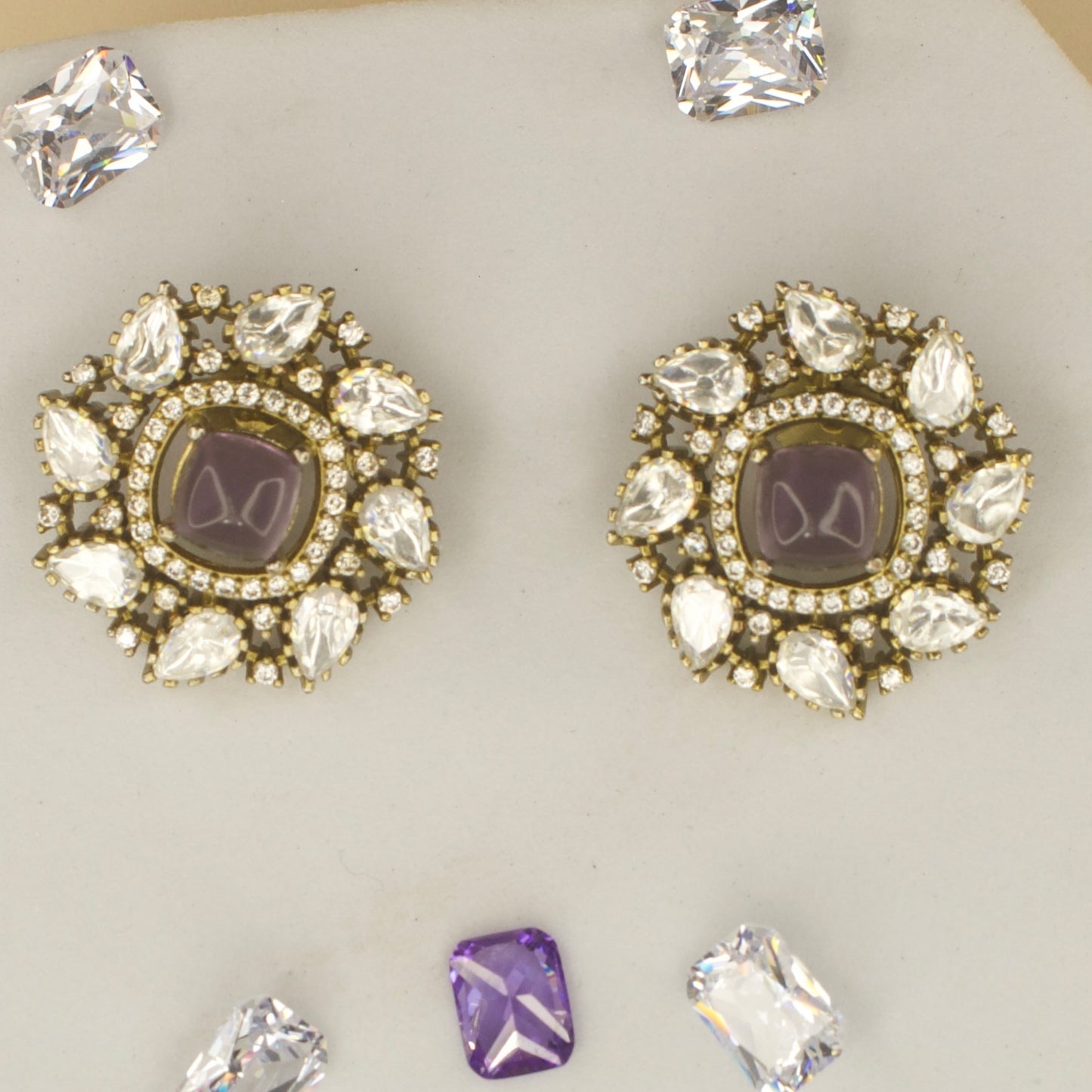 Emerald Amethyst Victorian polki studs