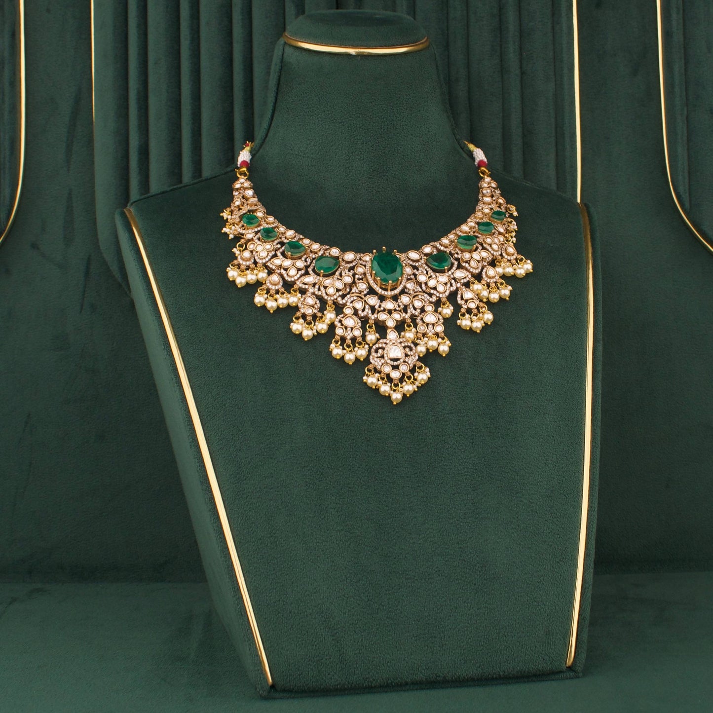Radiant Victorian Emerald Necklace Set With Pearl Drops And Matching Earrings
