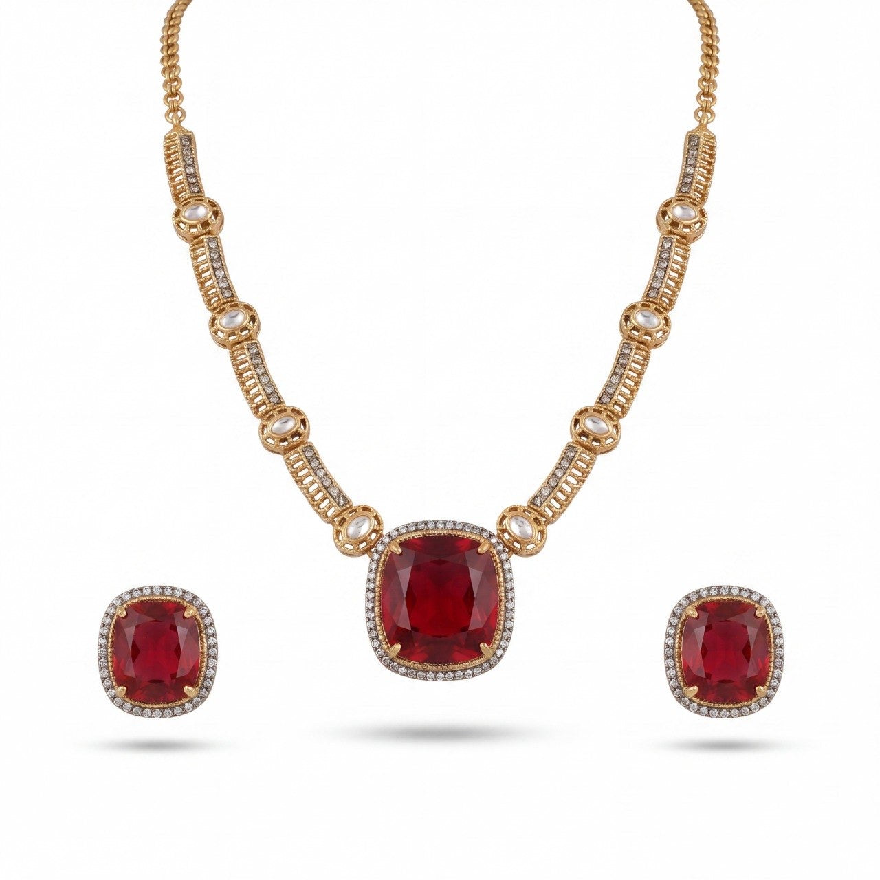 Sleek Victorian Short Necklace With Earrings