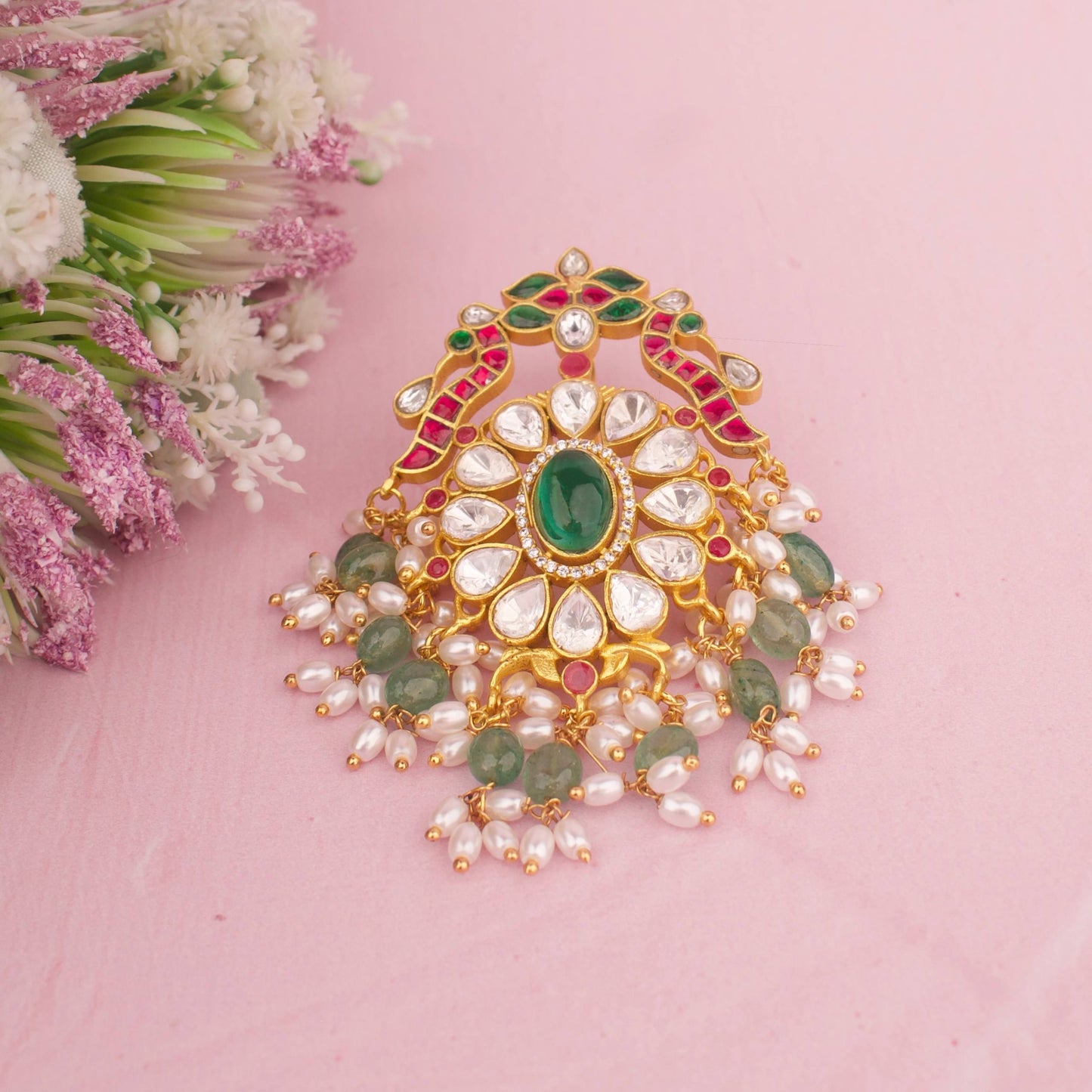 Gold Plated Jadau Kundan x Moissanite Polki Pendant