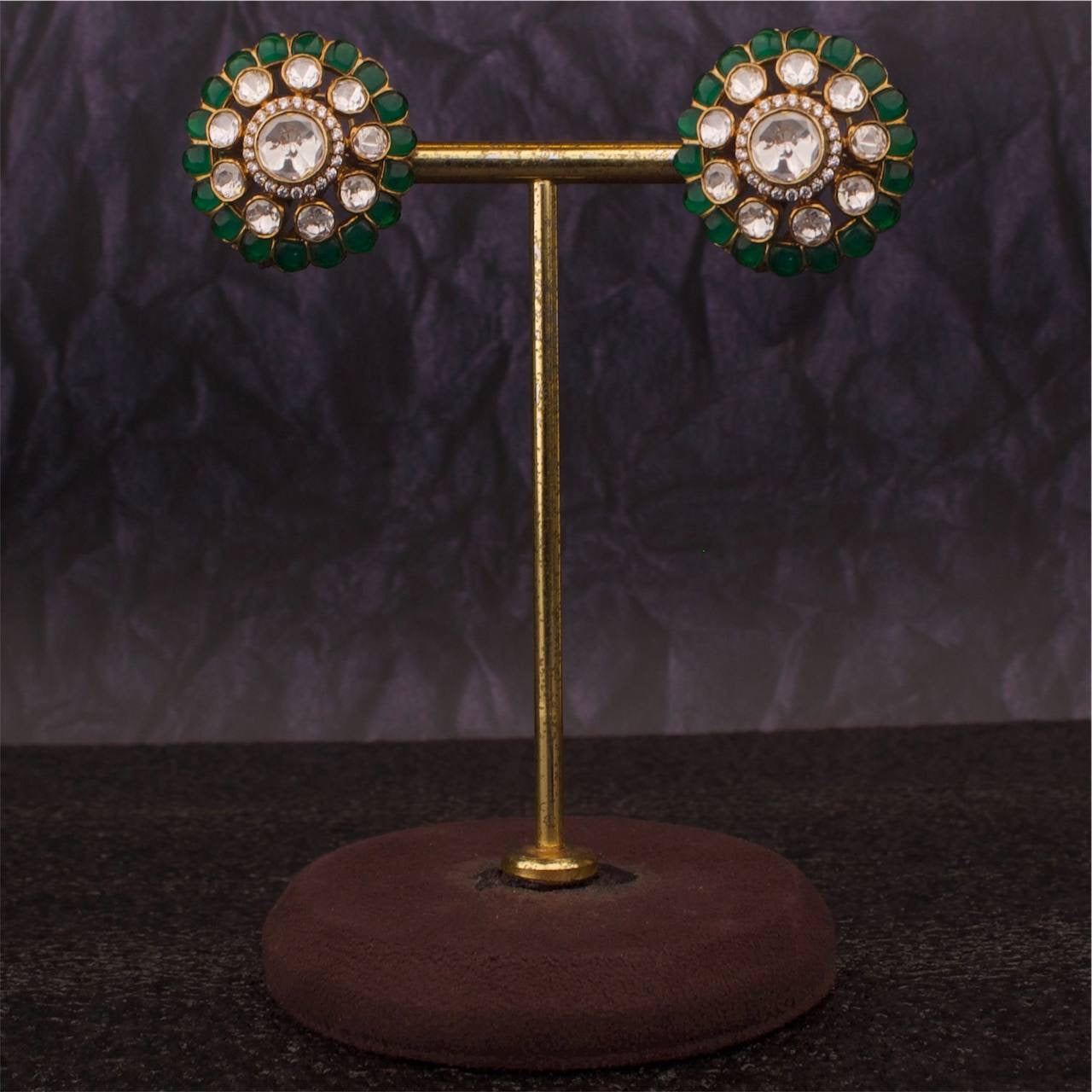 Victorian Finish Pure 925 Silver Moissanite Polki Stud Earrings