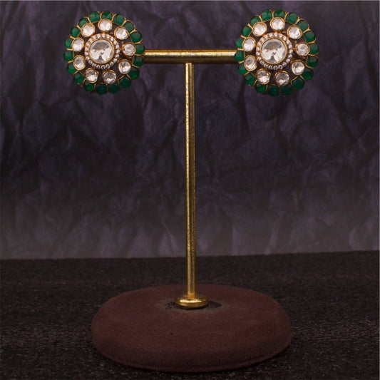 Victorian Finish Pure 925 Silver Moissanite Polki Stud Earrings