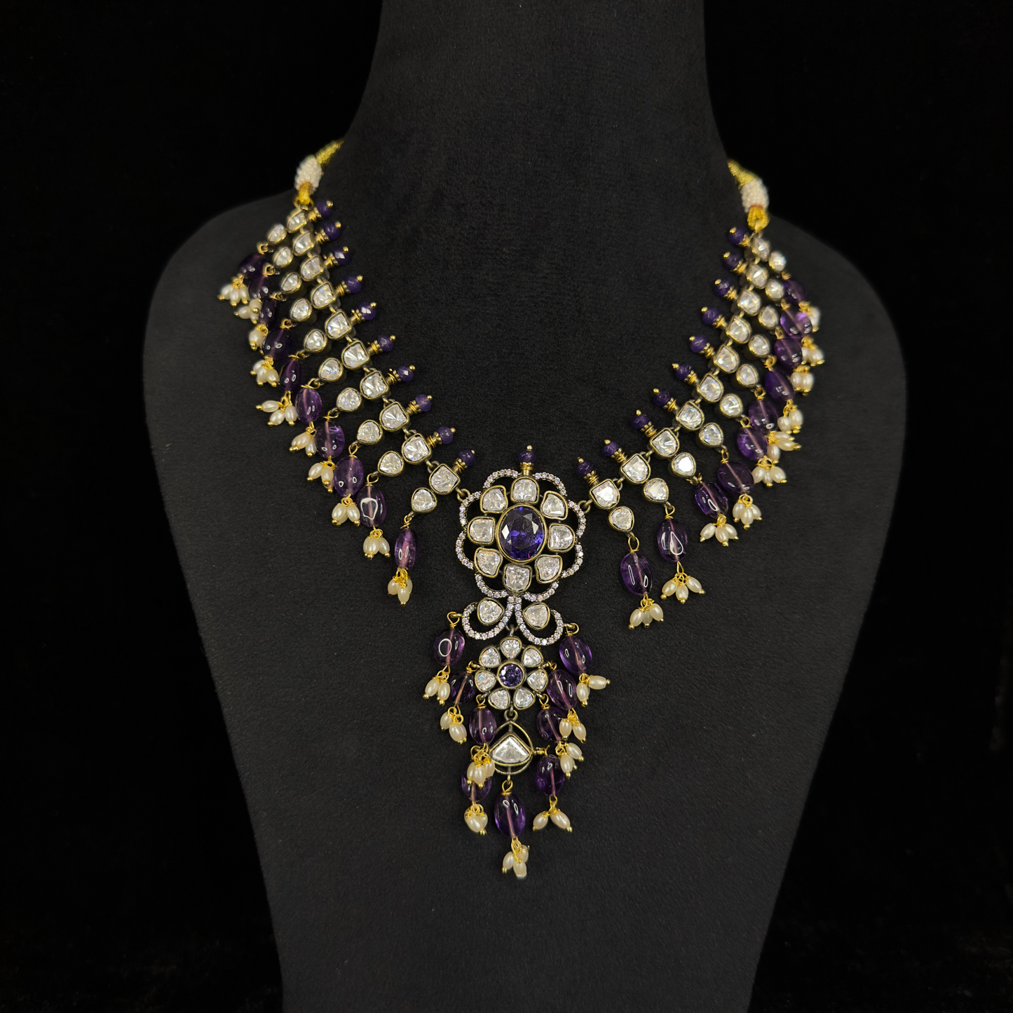 Victorian Moissanite Necklace Set with rice pearls