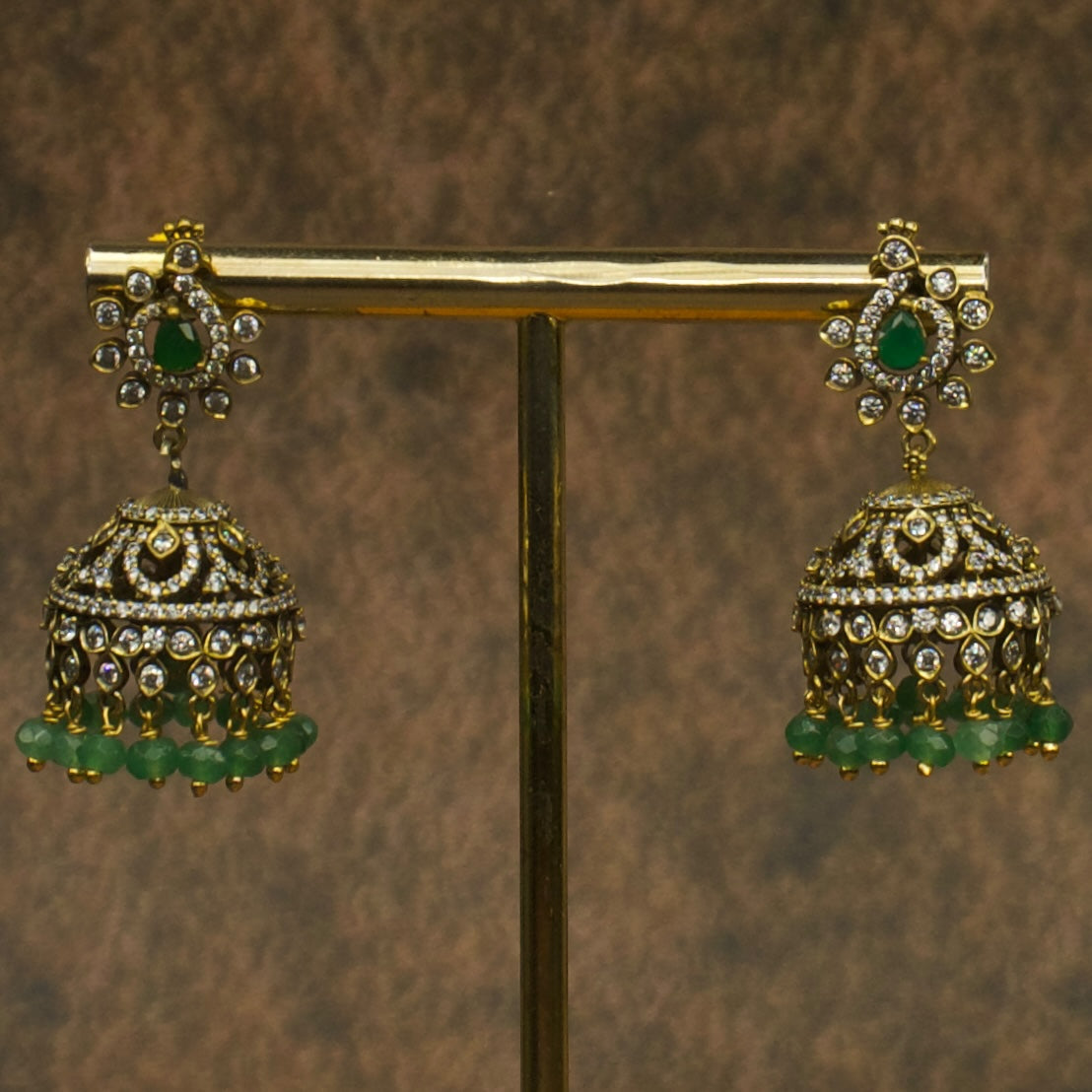 Elegant peacock studded Victorian jhumki earrings