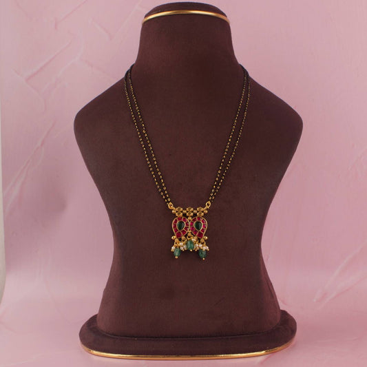Jadau Kundan Mango Locket Black Beads