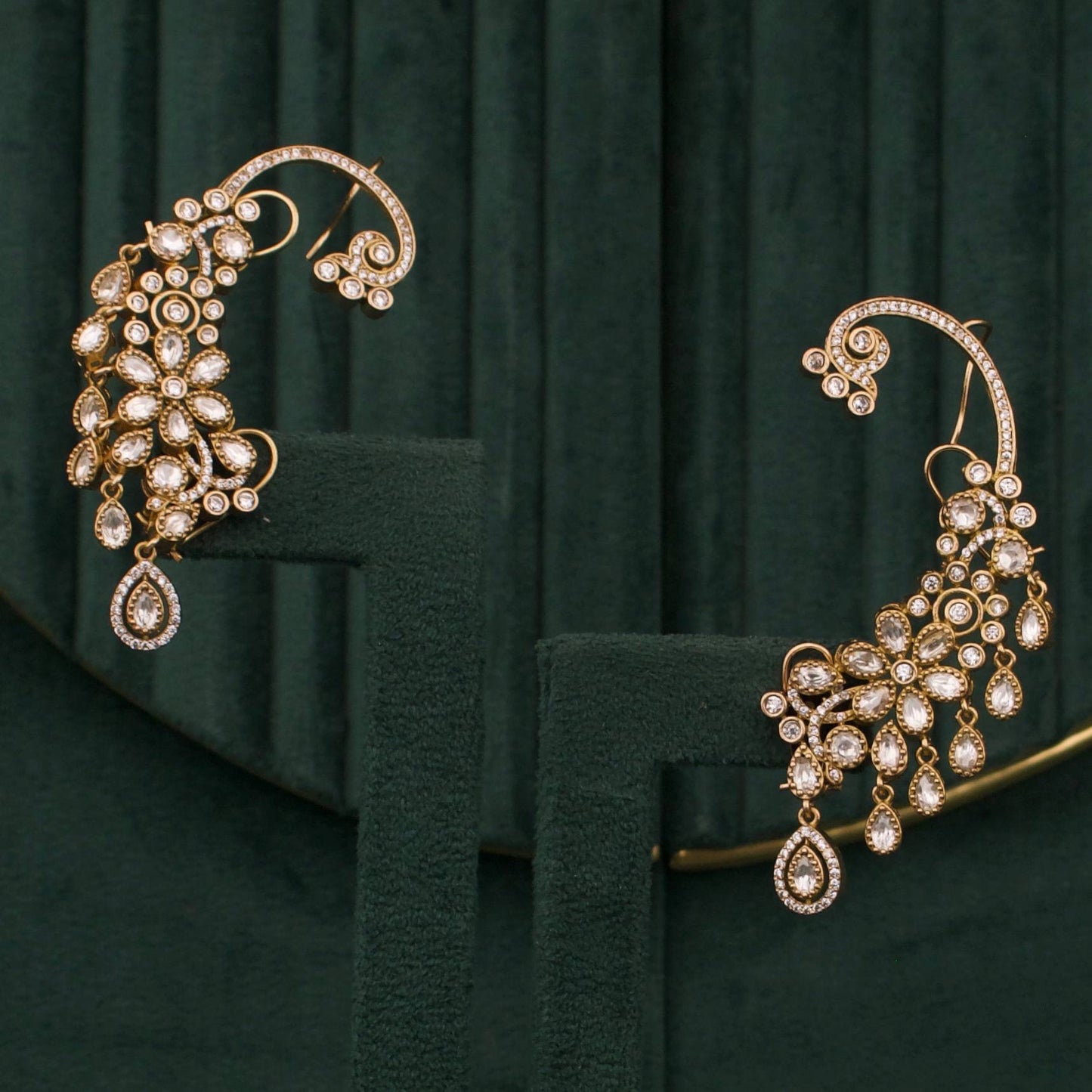 Elegant Victorian Earcuff With Peacock Floral Design