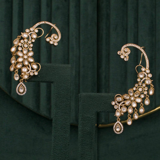 Elegant Victorian Earcuff With Peacock Floral Design