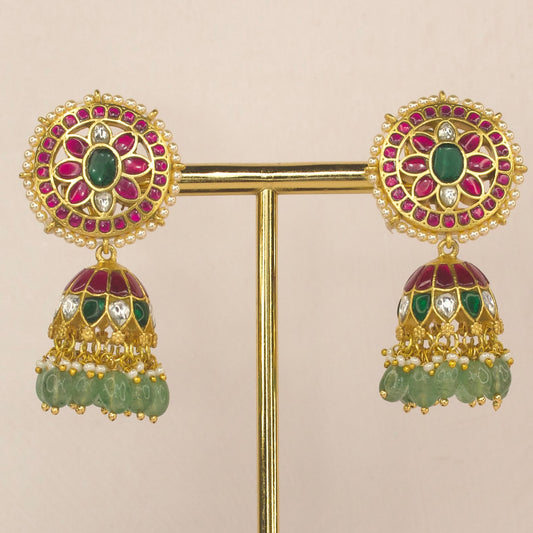 Sabyasachi inspired Ruby emerald jadau kundan jhumka with 22k Gold plating