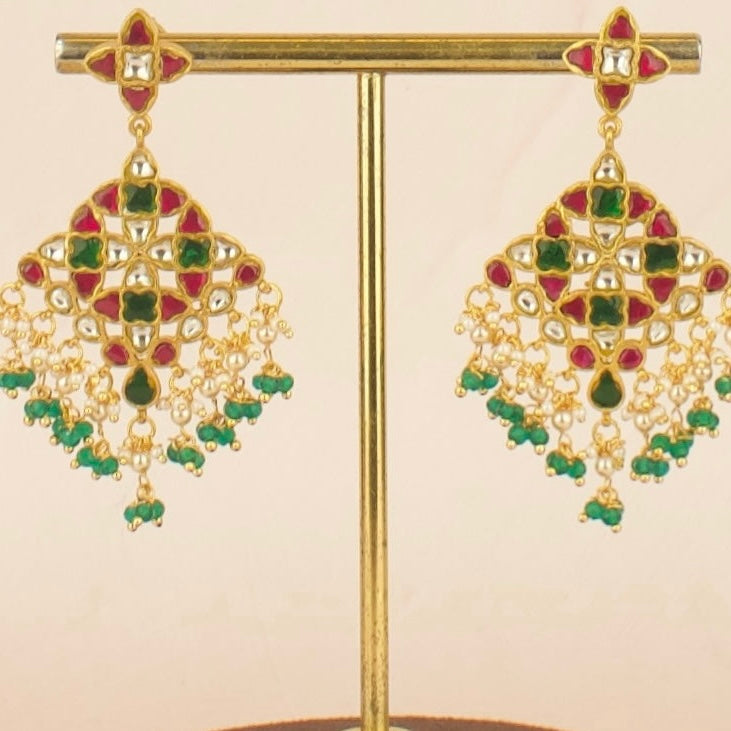 Unique Gold Style Jadau Kundan Hanging Earrings