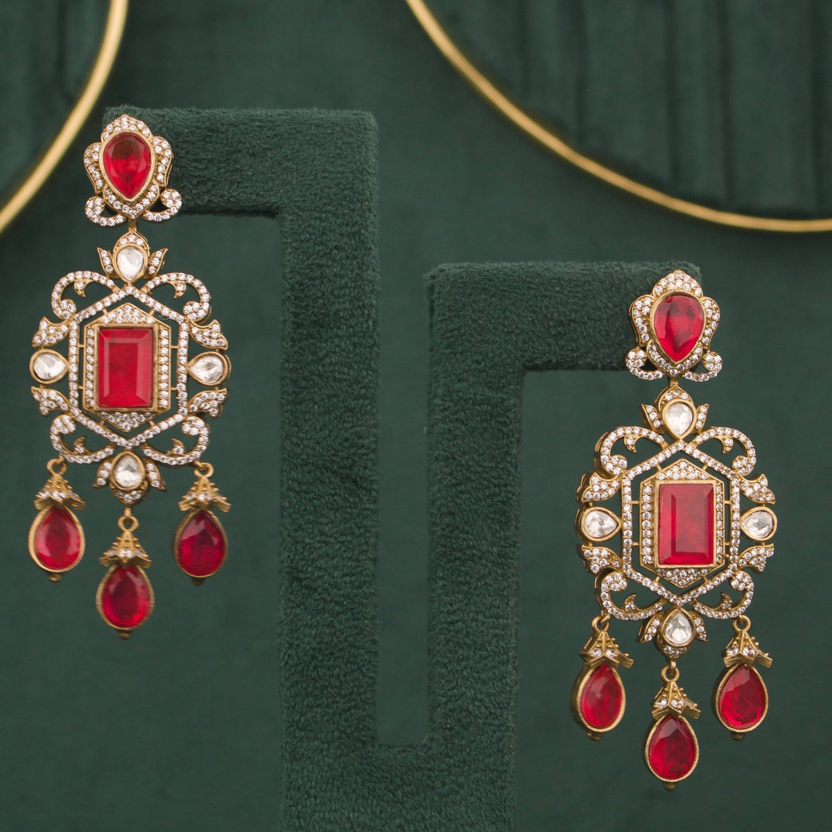 Royal Heritage Polki Jadau Kundan Layered Necklace Set With Matching Earrings Styling Angle View 5 - Dulhan Jewels