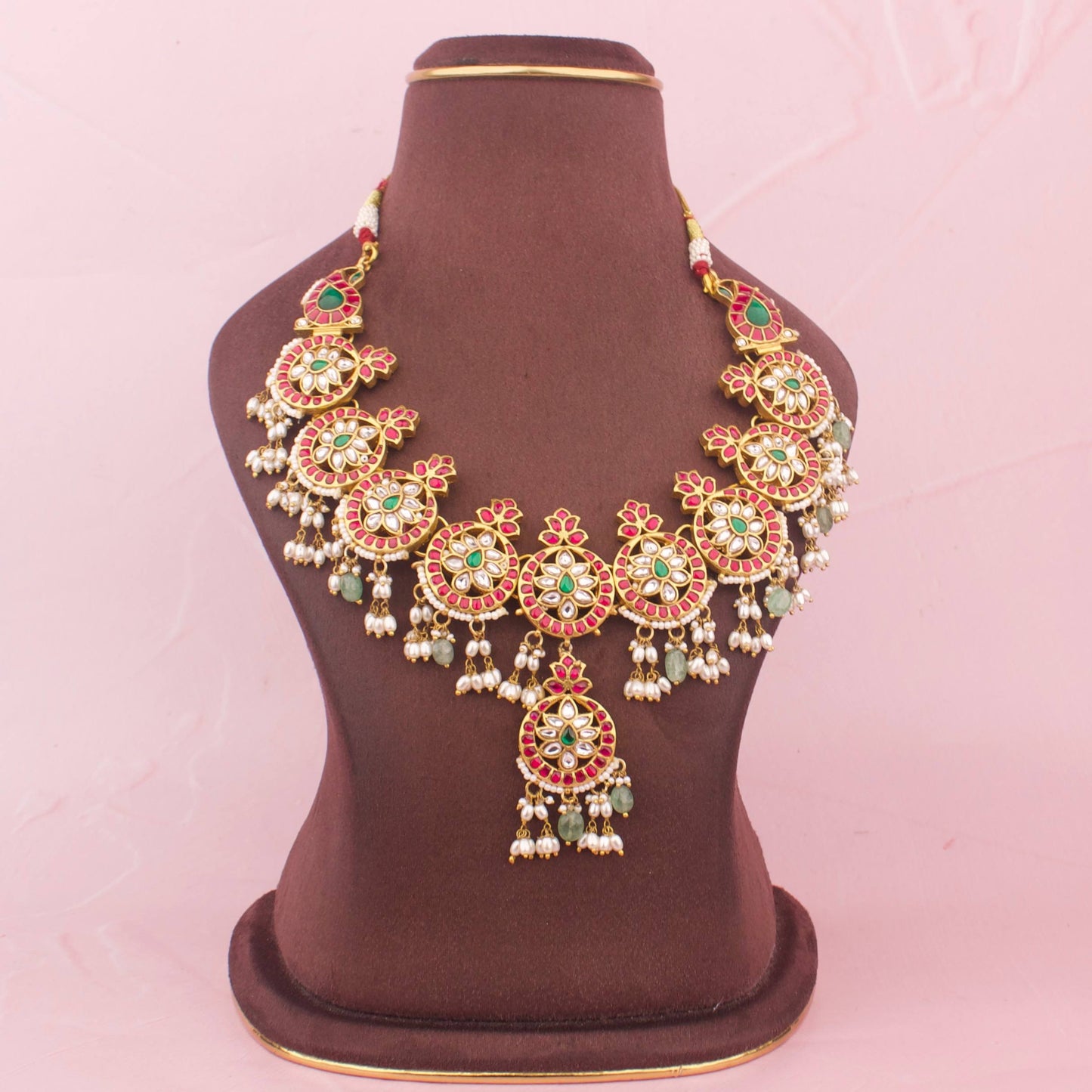 Opulent Jadau Kundan Round Motif Necklace Set with Earrings - Premium Indian Ethnic Jewelry | Dulhan Jewels