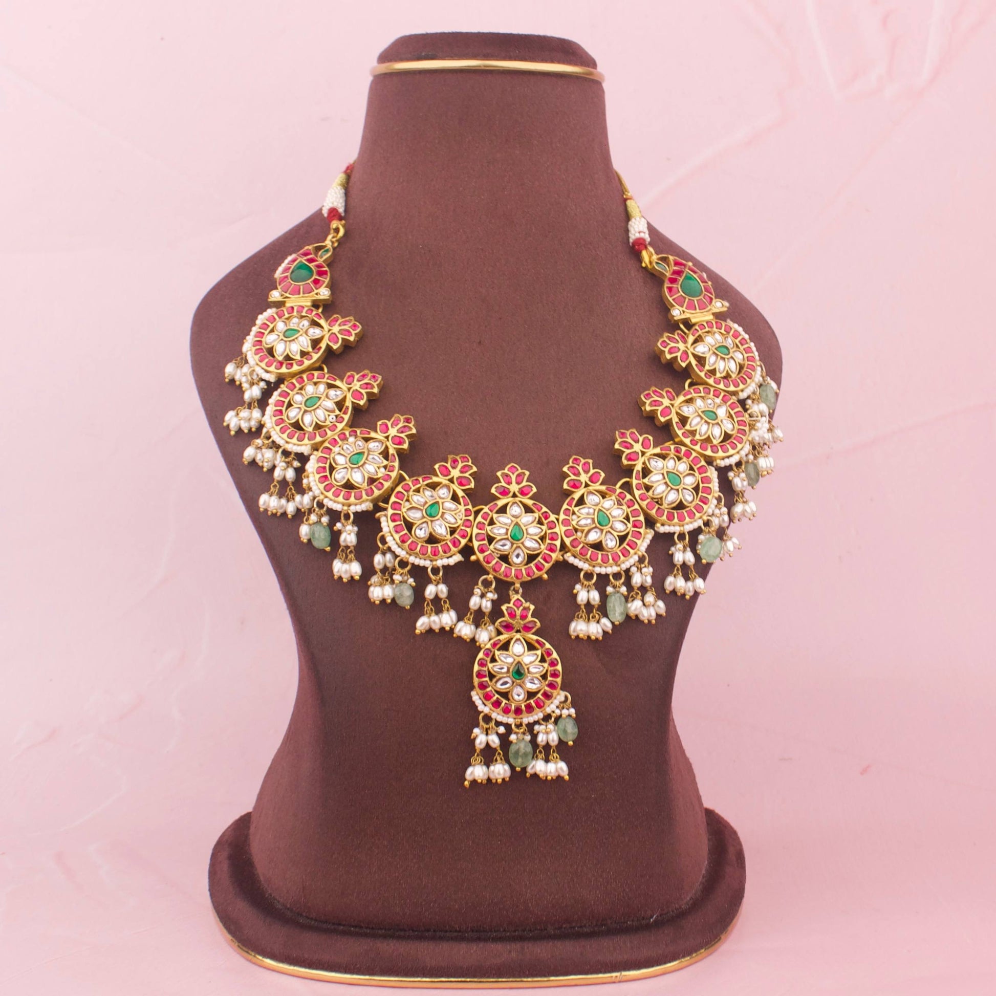 Opulent Jadau Kundan Round Motif Necklace Set with Earrings - Premium Indian Ethnic Jewelry | Dulhan Jewels