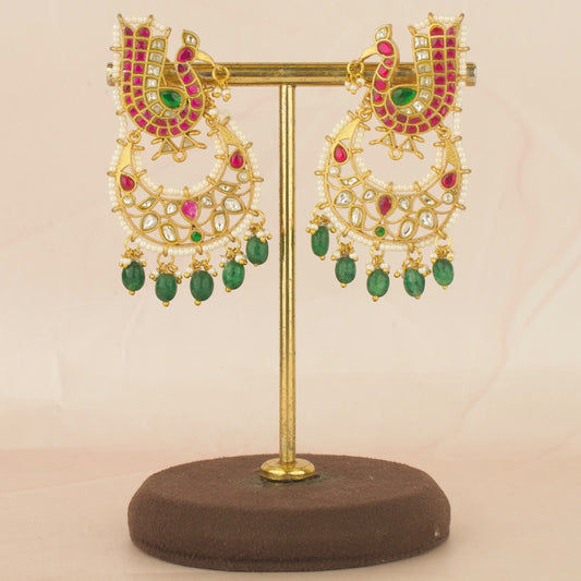Regal Peacock Studded Jadau Kundan Chandbali Earrings