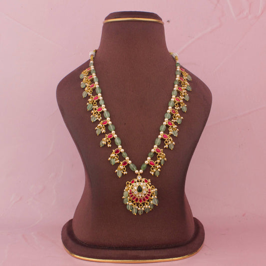 Designer Jadau Kundan Beads Necklace With Chand Locket
