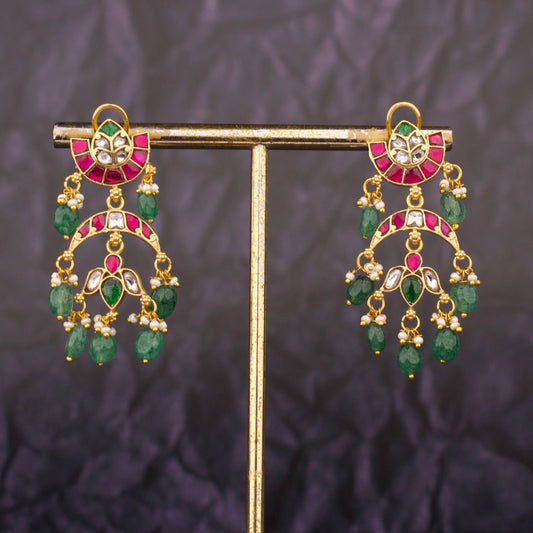 Elegant Jadau Kundan Chand Studded Hanging Earrings