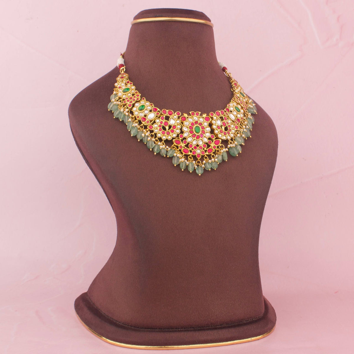 Royal Ethnic Jadau Kundan Necklace Set With Green Beads