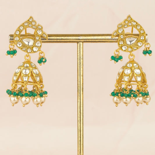 Unique Gold Style Jadau Kundan Peacock Studded Jhumki