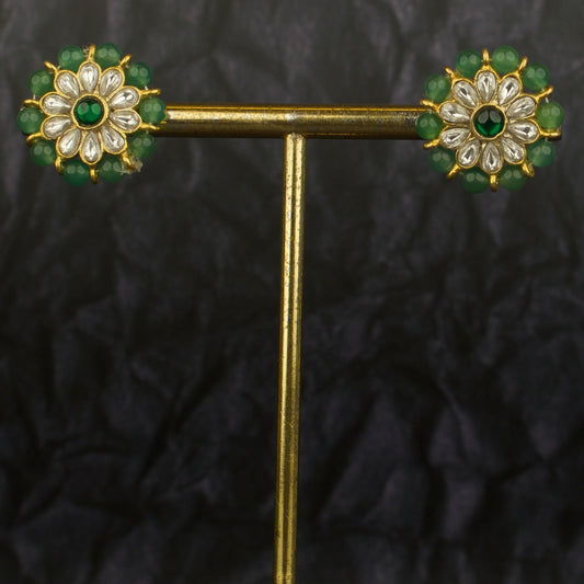 Lavish Design Jadau Kundan Studs With Green Beads Bordering