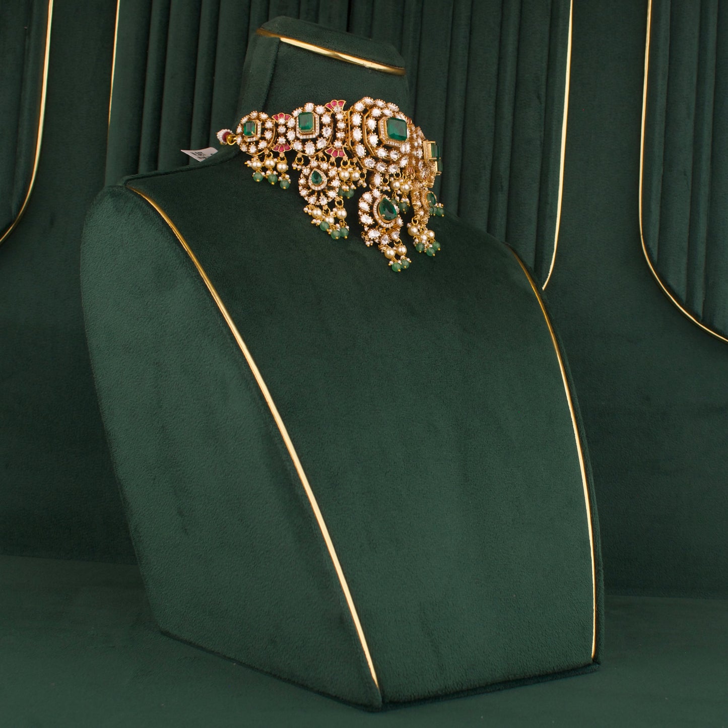 Captivating Moissaite Polki Choker With Earrings - DULHAN JEWELS