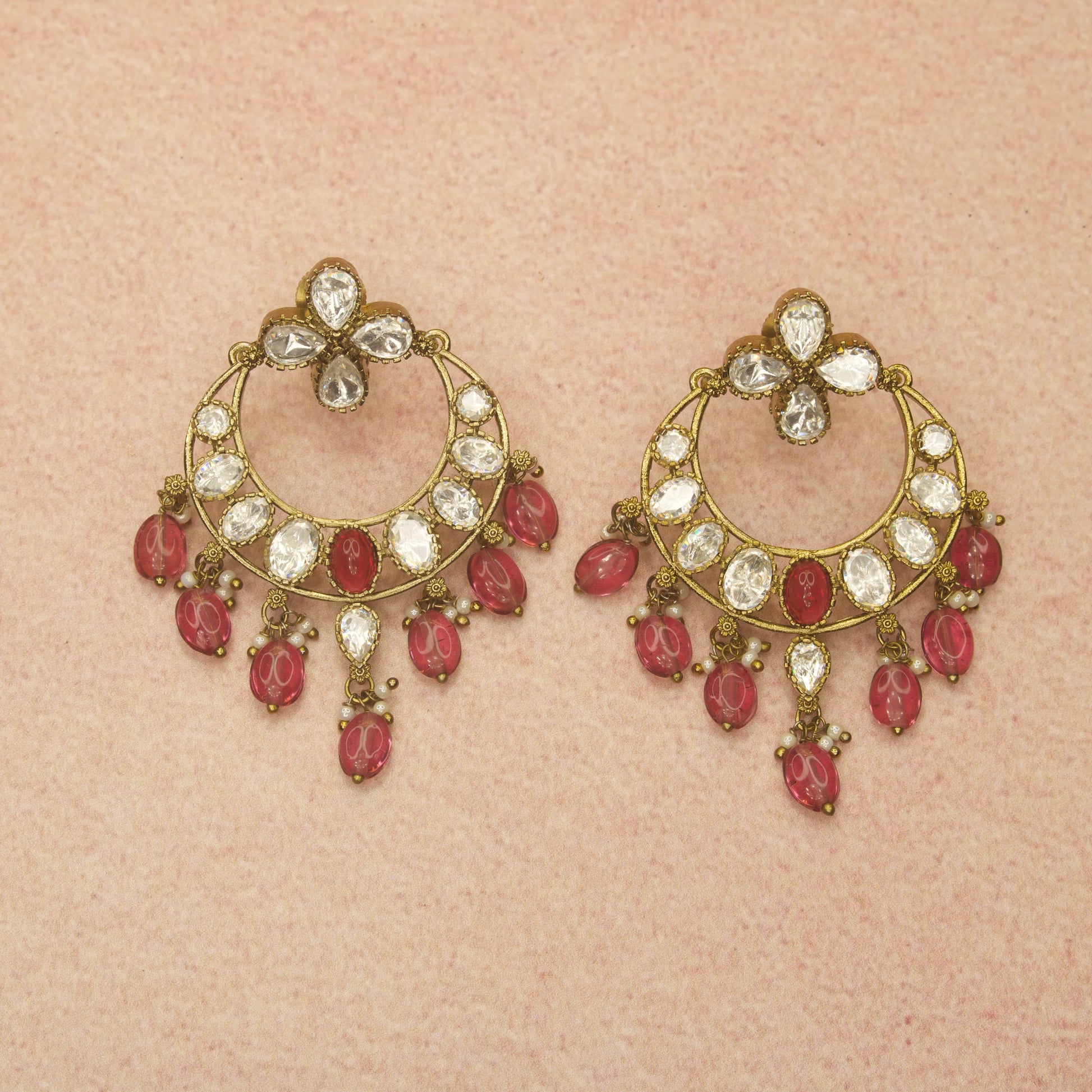 Charming Polki Victorian Necklace Set with Chandbali Earrings