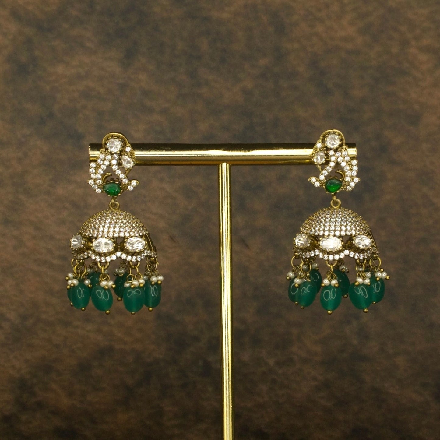 Victorian Charm Jhumka Earrings with CZ & Kundan Stones