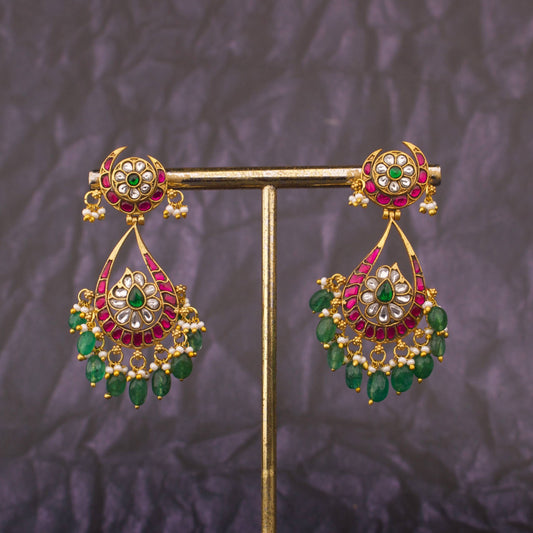 Chand Studded Jadau Kundan Chandbali Earrings