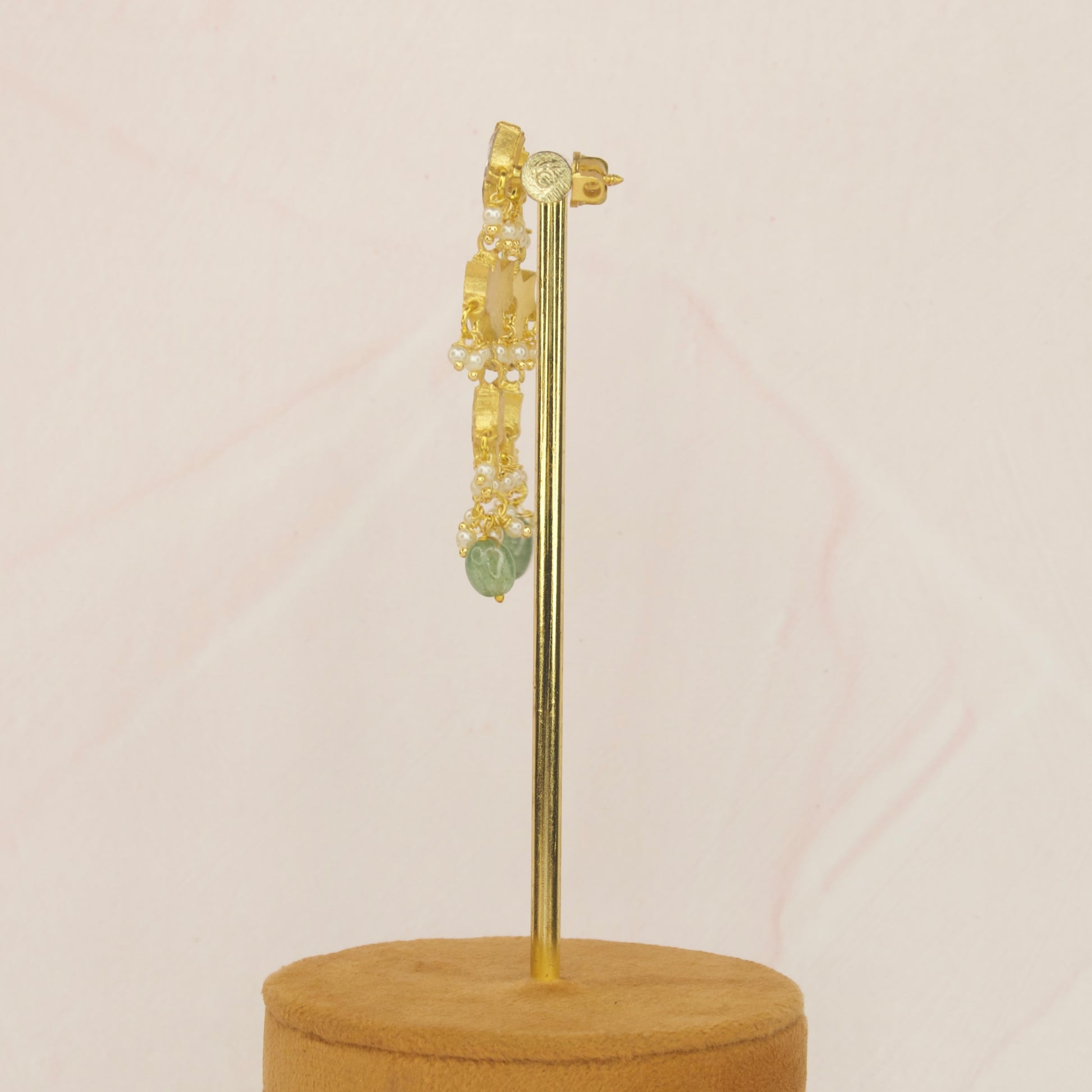 Multi Step Floral Jadau Kundan Hanging Earrings  with 22k gold plating. This Product belongs to Jadau Kundan jewellery Category