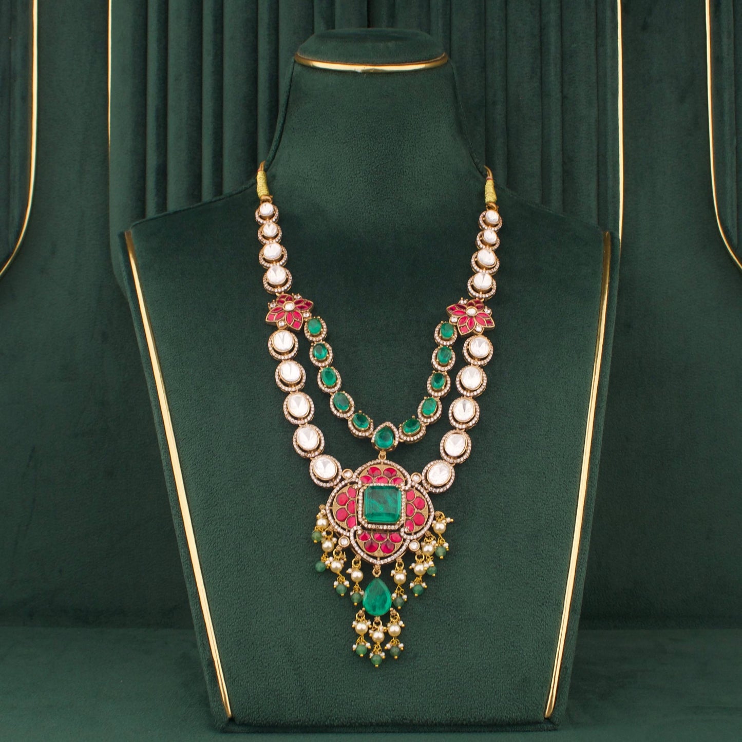 Graceful Victorian Necklace With Matching Earrings Craftsmanship & Detail View - Dulhan Jewels