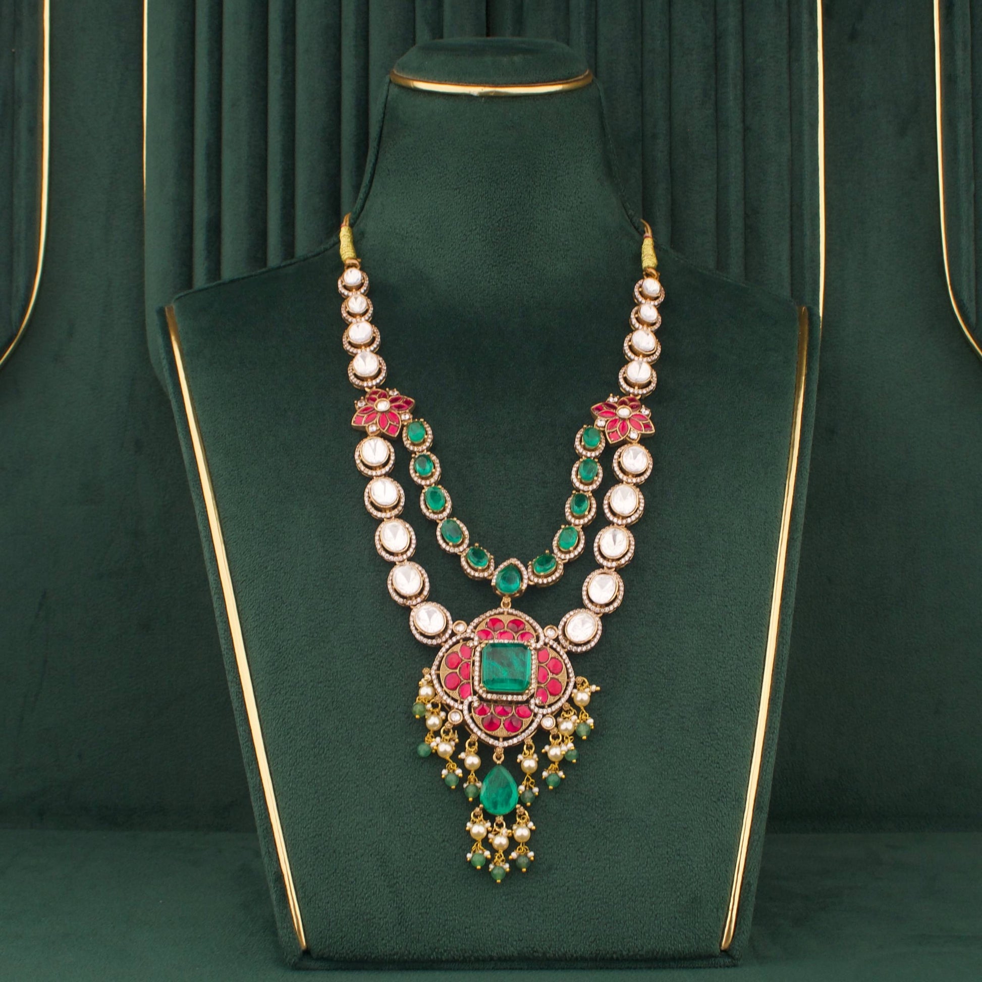 Graceful Victorian Necklace With Matching Earrings Craftsmanship & Detail View - Dulhan Jewels