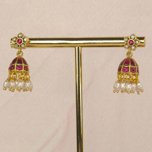 Delicate Floral Jadau Kundan Petite Jhumkas