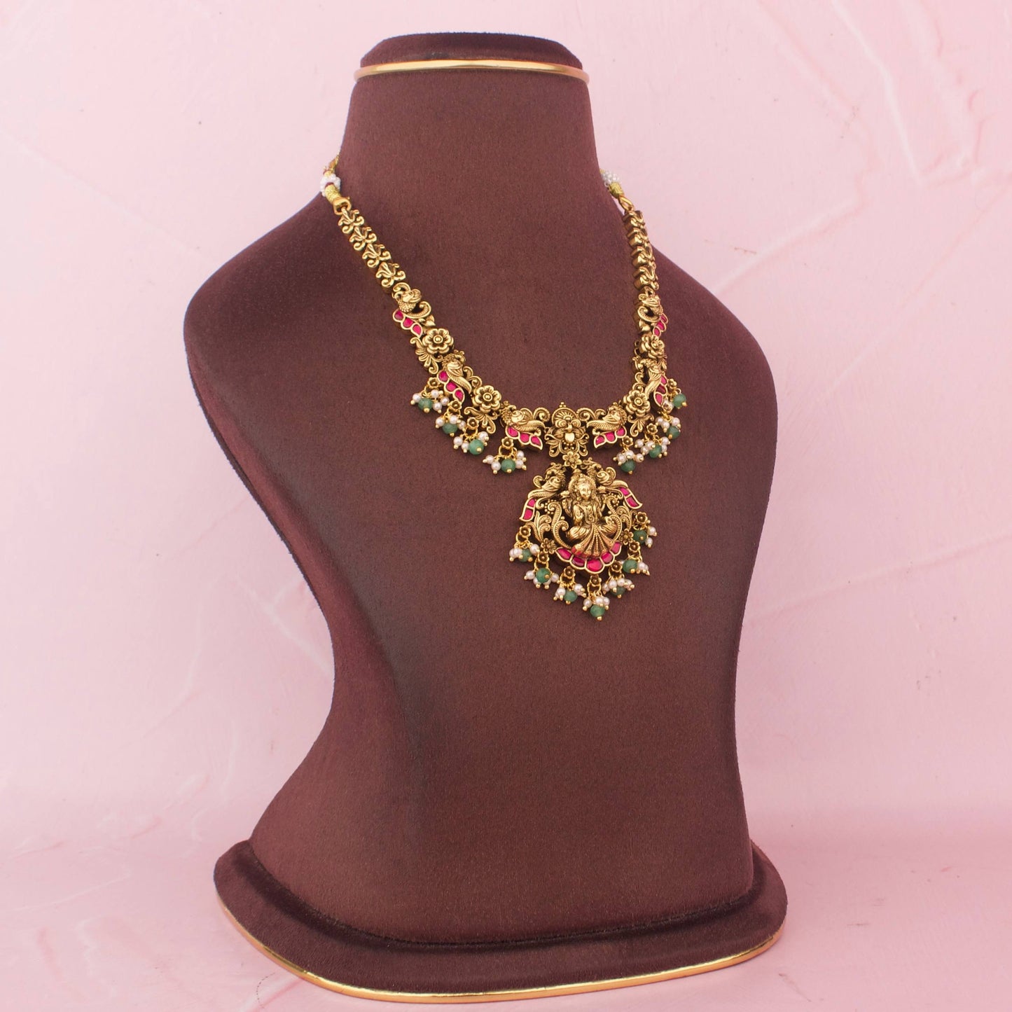 Traditional Nakshi Temple Necklace Set With Lakshmi Devi Pendant