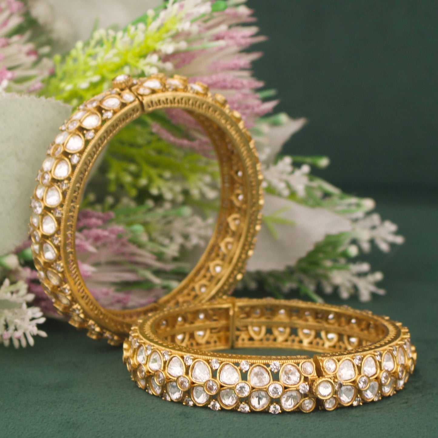 Elegant Floral Design Polki Bangles