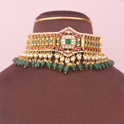 Neck Cover Jadau Kundan Choker With Beads Droplet