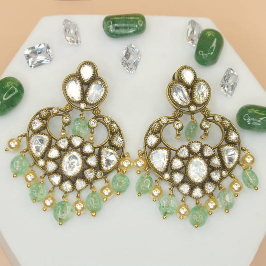 Gorgoeus Victorian Chandbali Earrings with Russian Beads. This Victorian Jewellery is available in a mint colour variant.