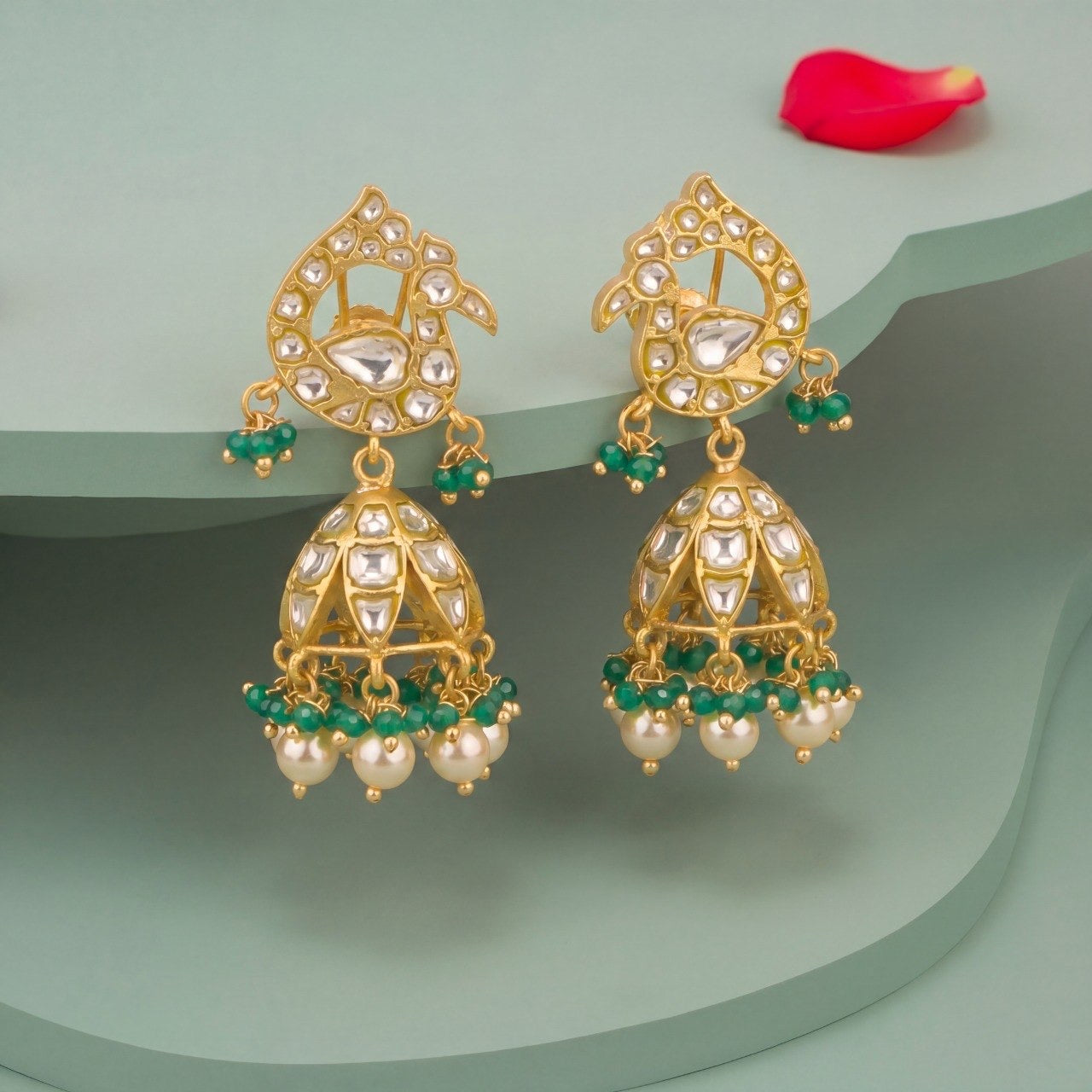 Unique Gold Style Jadau Kundan Peacock Studded Jhumki