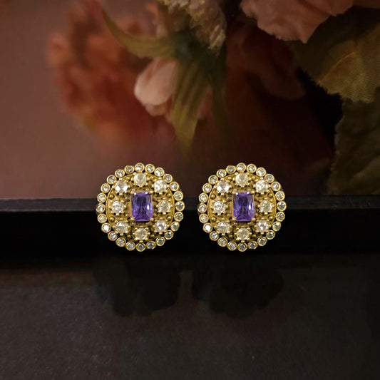 Circular Victorian Moissanite Stud Earrings . This Victorian Jewellery is available in a Purple colour variant. 