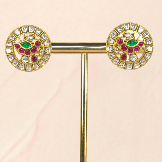 Temple Jadau Kundan Round Studs with Gold Plating