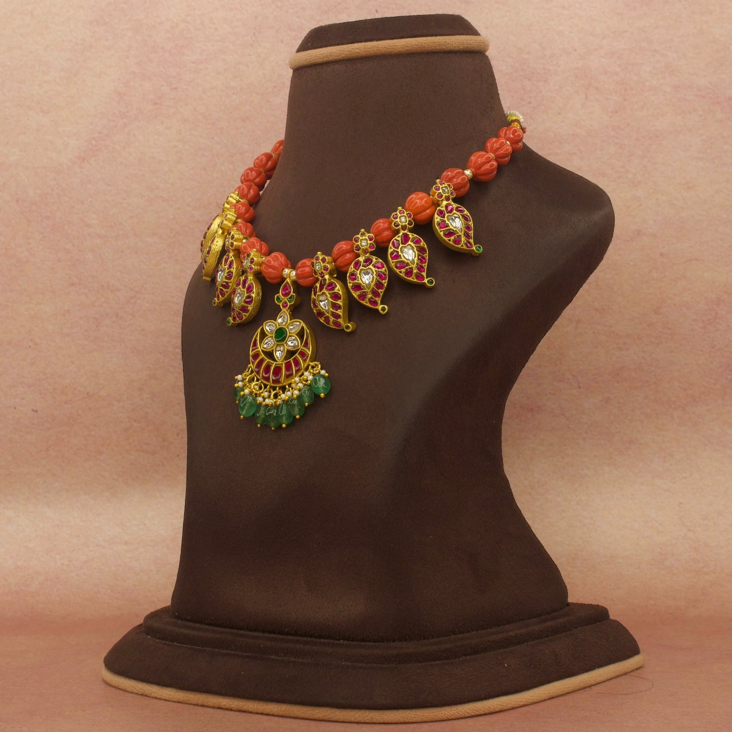 Coral chain with jadau kundan lockets