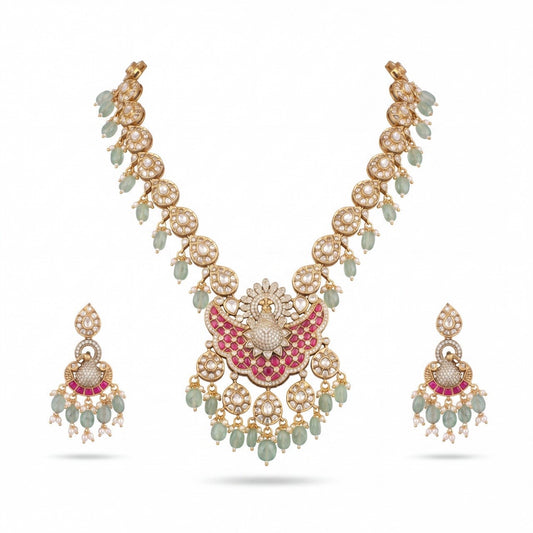 Peacock Design Fusion Kundan & Polki Victorian Necklace Set