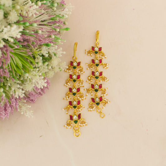 Lotus Design Jadau Kundan Matil With Ruby and Green Stones