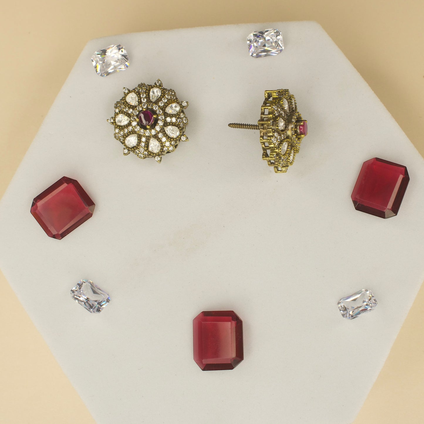 Ruby Victorian finish polki stud earrings with high quality Victorian finish