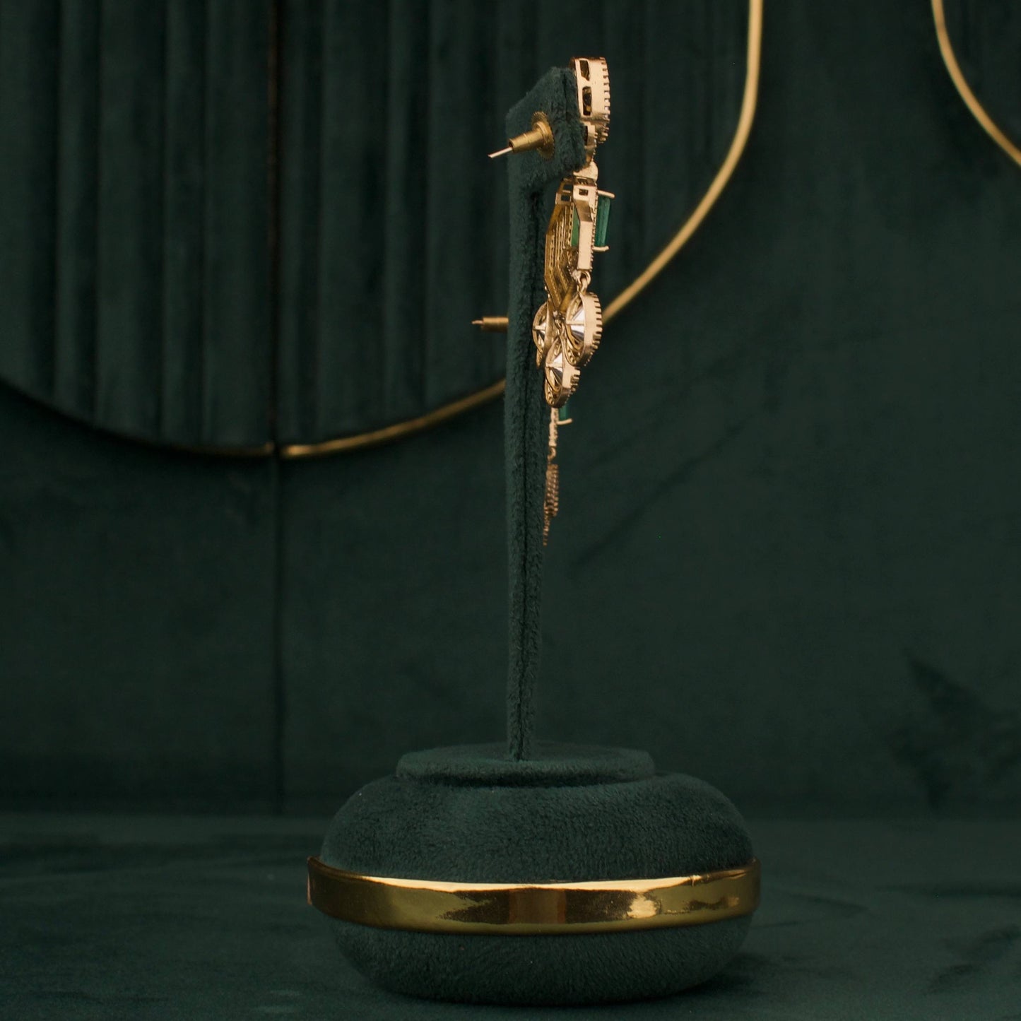 Victorian Emerald Polki Statement Choker Necklace Set With Drop Earrings