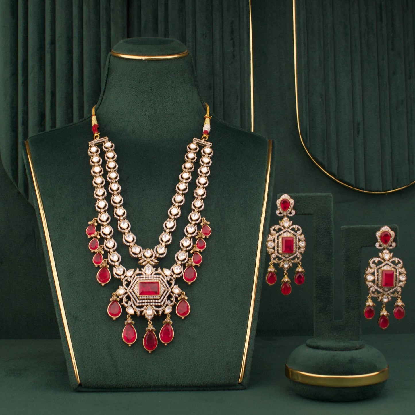 Royal Heritage Polki Jadau Kundan Layered Necklace Set With Matching Earrings