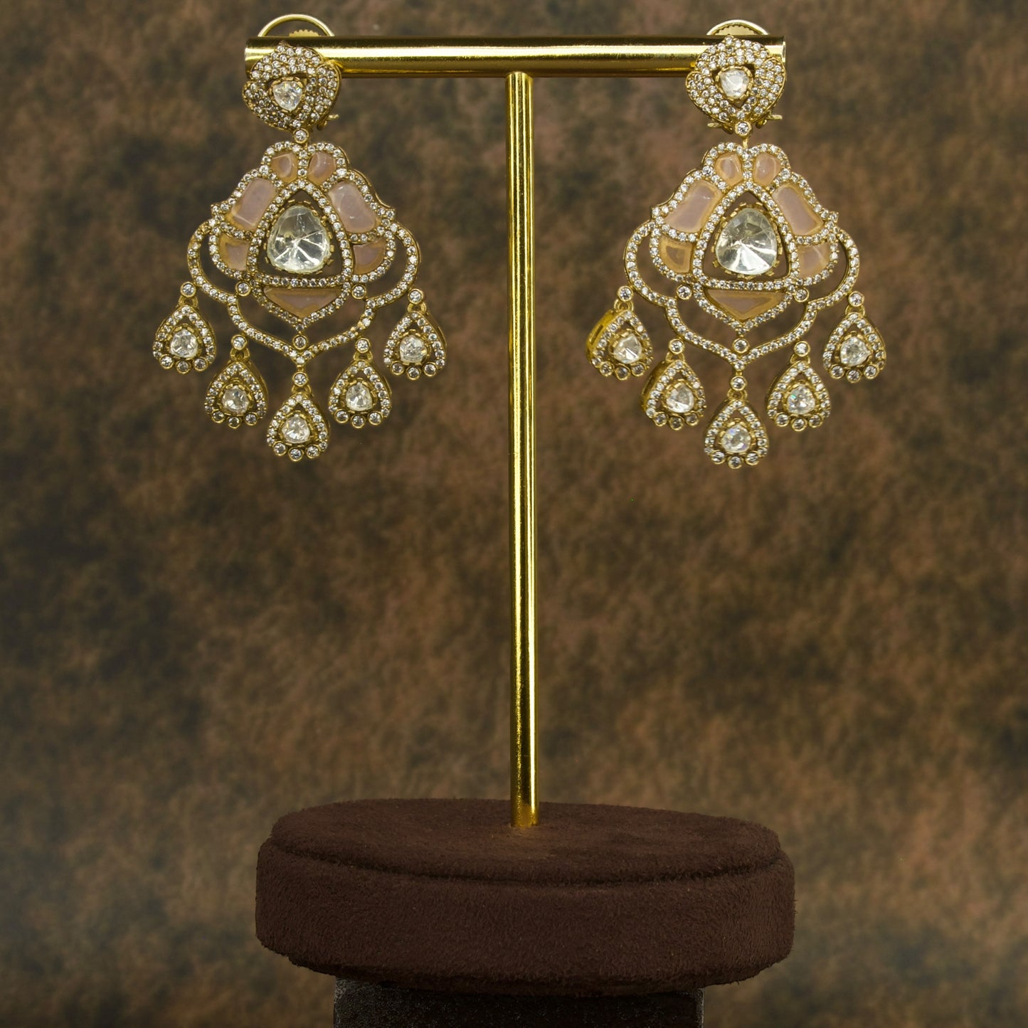 Regal Victorian Polki Chandbali Earrings in Vibrant Hues with high quality victorian finish