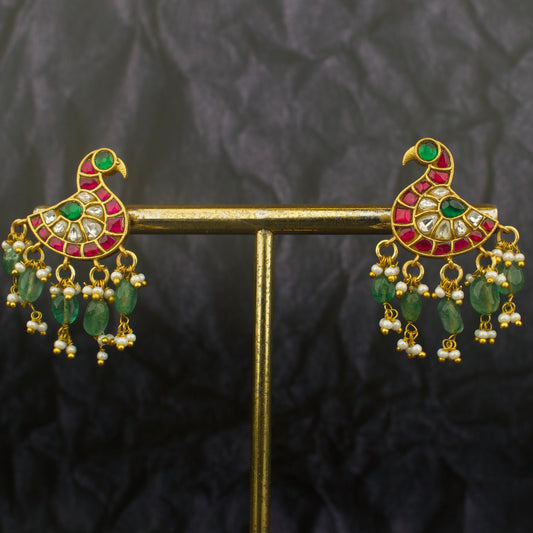 Designer Jadau Kundan Peacock Design Studs Earrings