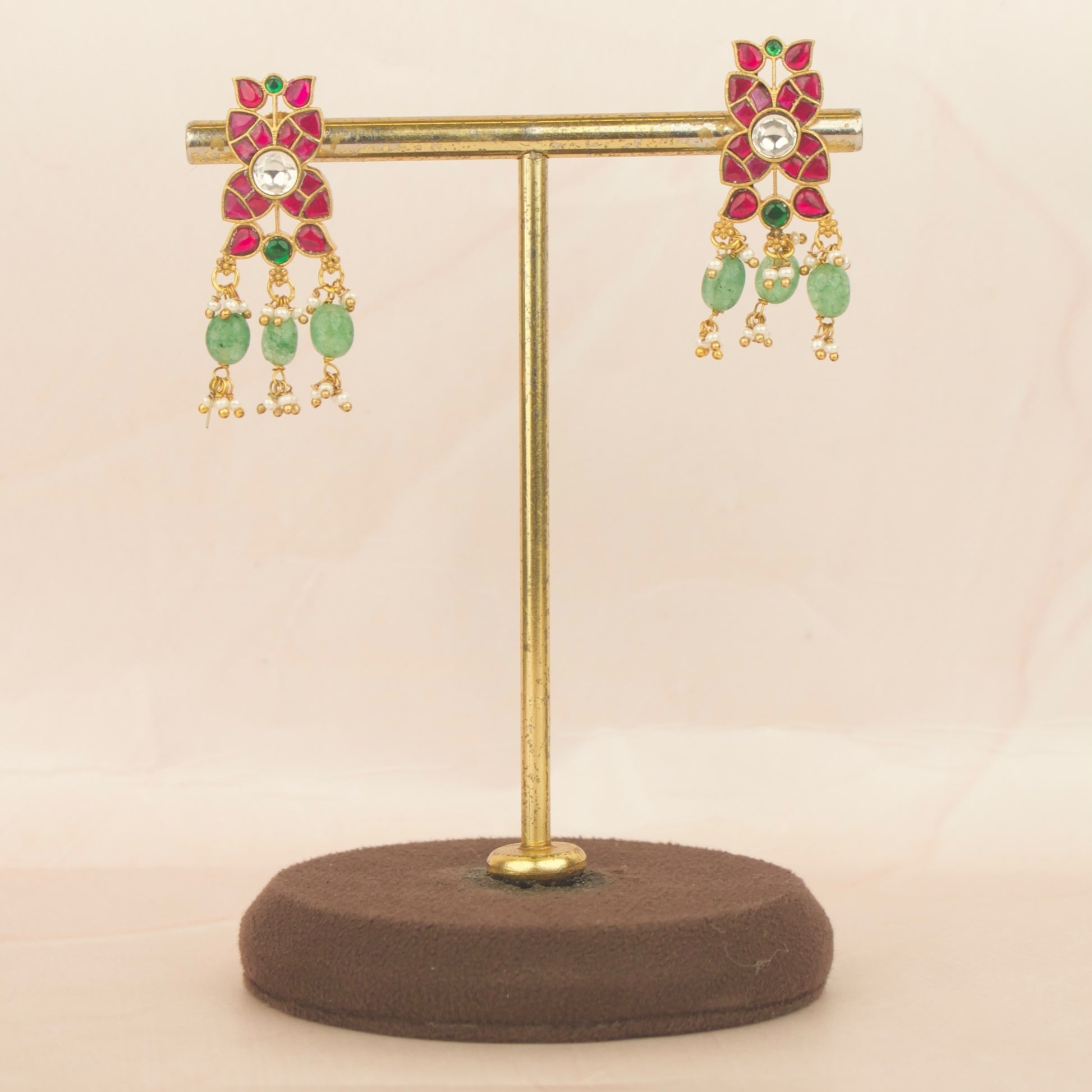 Refined Multi Colored Jadau Kundan Necklace With Matching Earrings