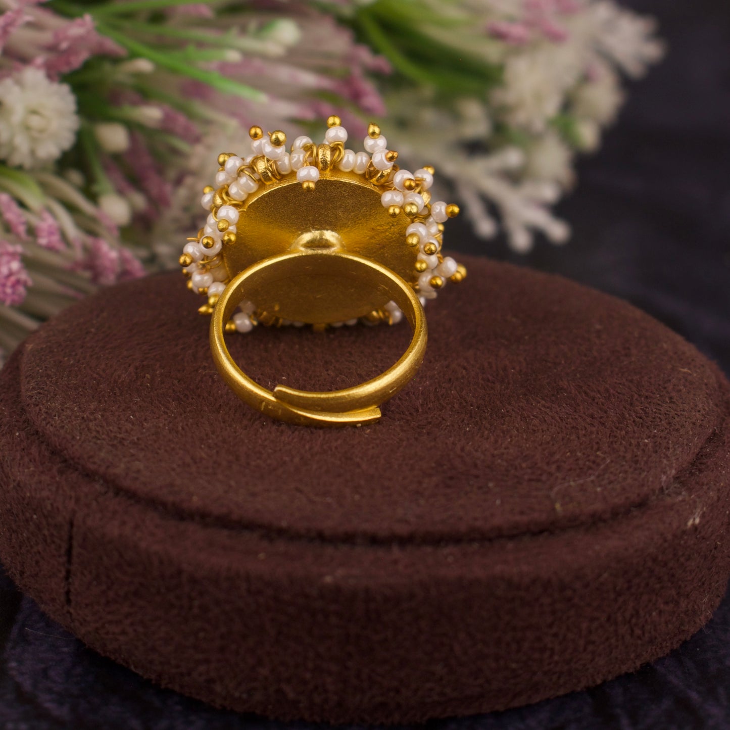 Jadau Kundan Finger Ring In Round Flower Design - DULHAN JEWELS