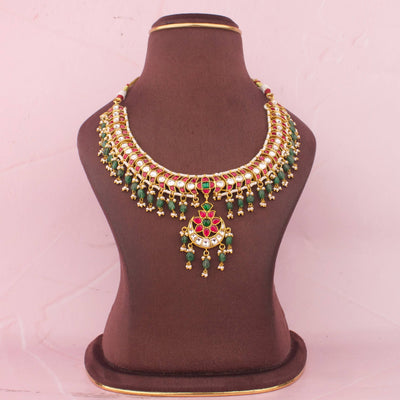 Ethnic Jadau Kundan Necklace With Emerald Beads