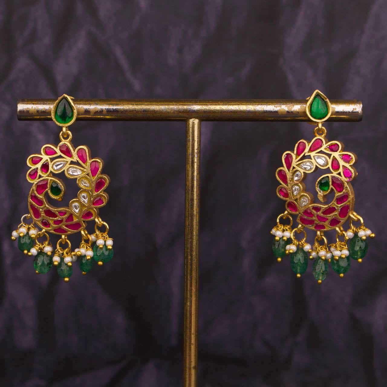 Jadau Kundan Studded Chandbali Hanging Earrings