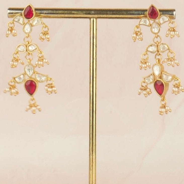 Sleek Design Jadau Kundan hanging hearings with beads - DULHAN JEWELS